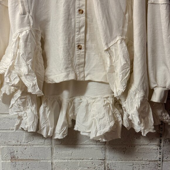 🤍 Free People White Ruffle Layered Tunic / Cardigan - Picture 3 of 8